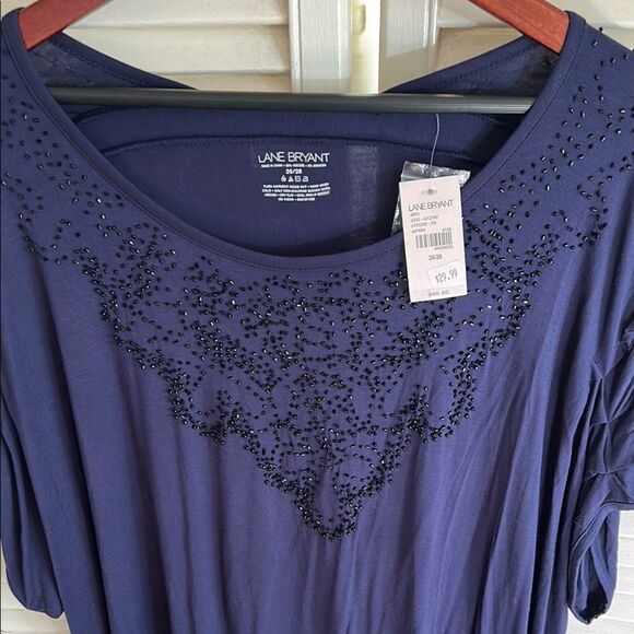 NWT Lane Bryant Beaded Elegant or Casual Navy Blue Women's Top - Picture 4 of 17